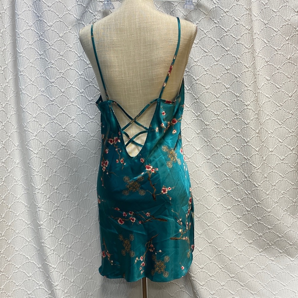 California Dynasty size large Floral Satin Kimono Robe‎ set - Teal oriental sexy - Picture 15 of 16